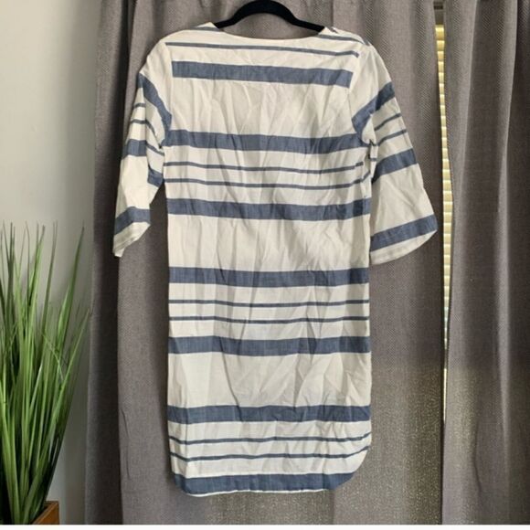 H&M Cotton Striped Beach Dress V Neck Ivory and Blue - Picture 4 of 9